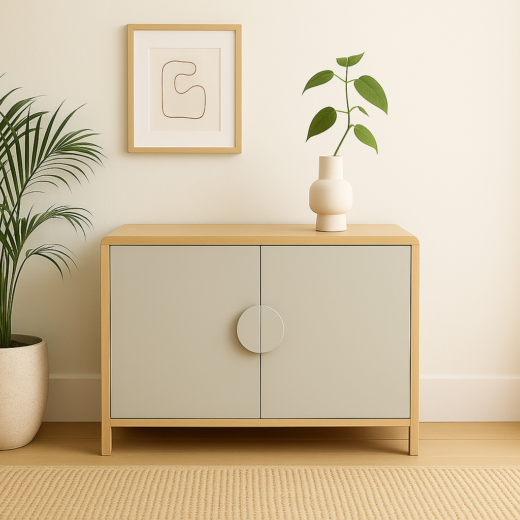 VAST Modern Minimalist Accent Cabinet with Textured Doors β Natural Wood & Beige Finish