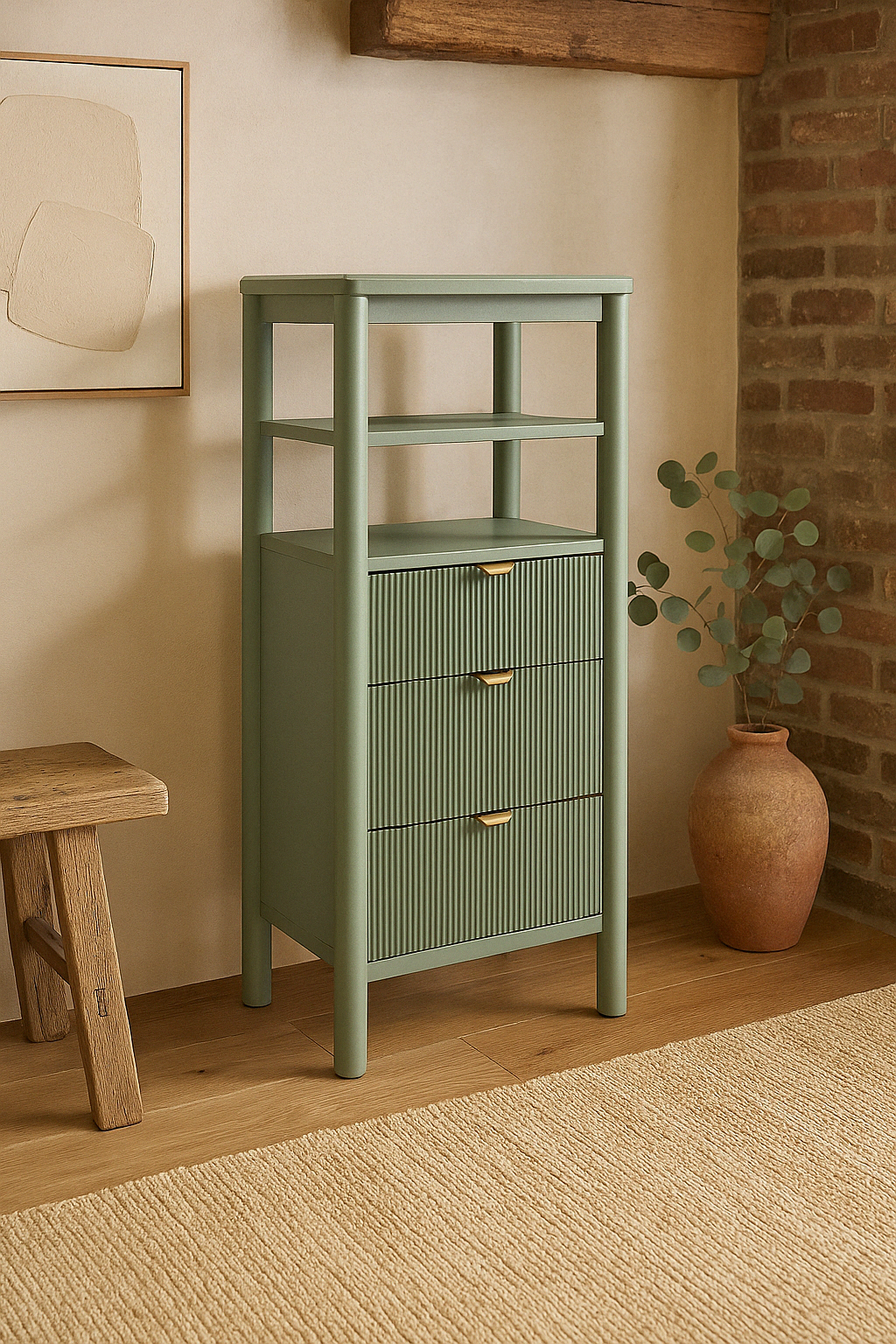 VAST Sage Green 3-Drawer Shelf Cabinet with Open Storage