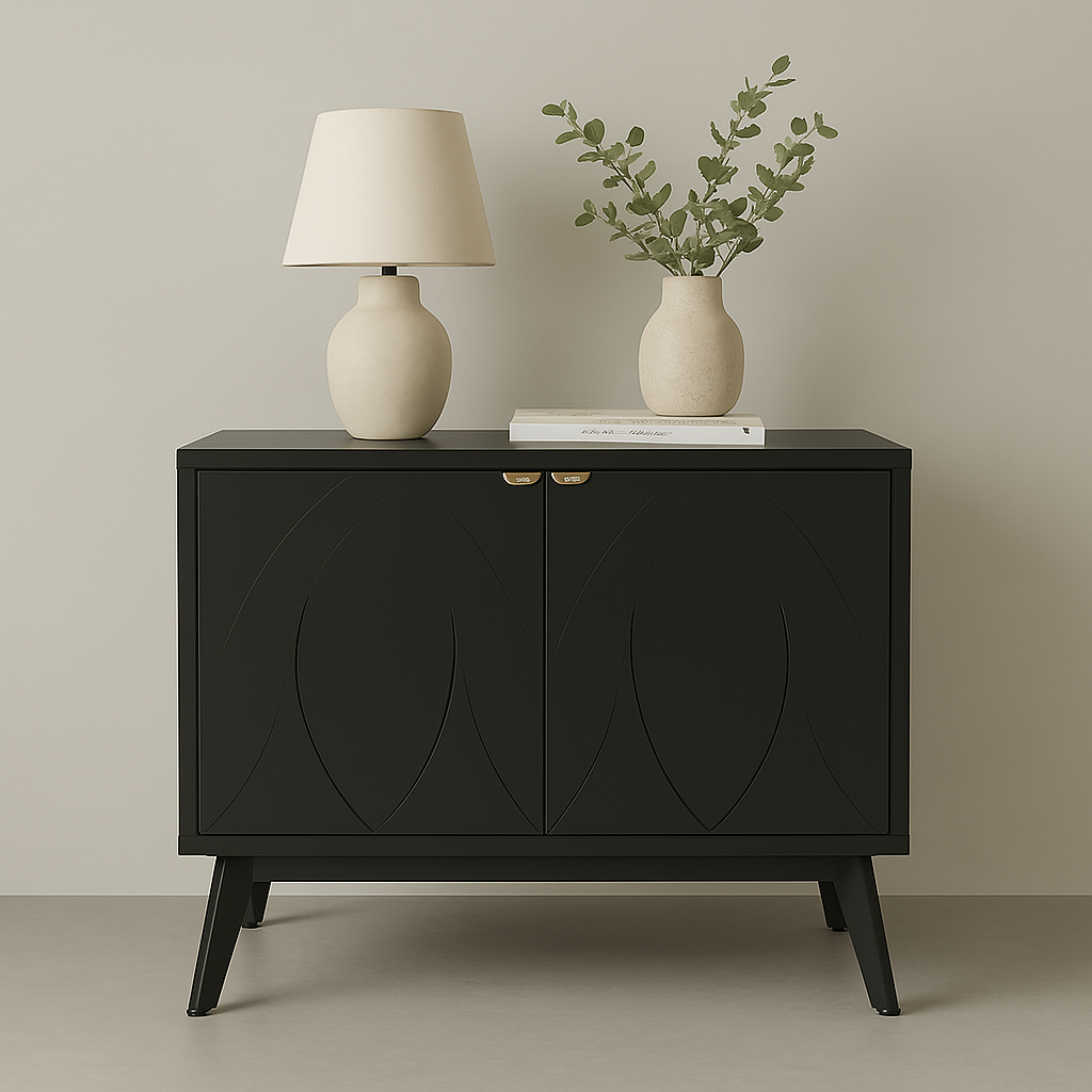 VAST Modern Black Sideboard Cabinet with Gold Accent – Mid-Century Inspired