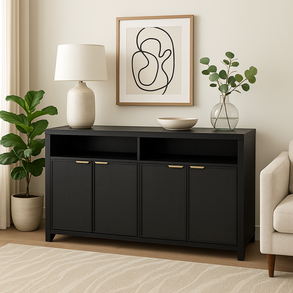 VAST Modern Black Sideboard with Gold Handles – Woven Doors