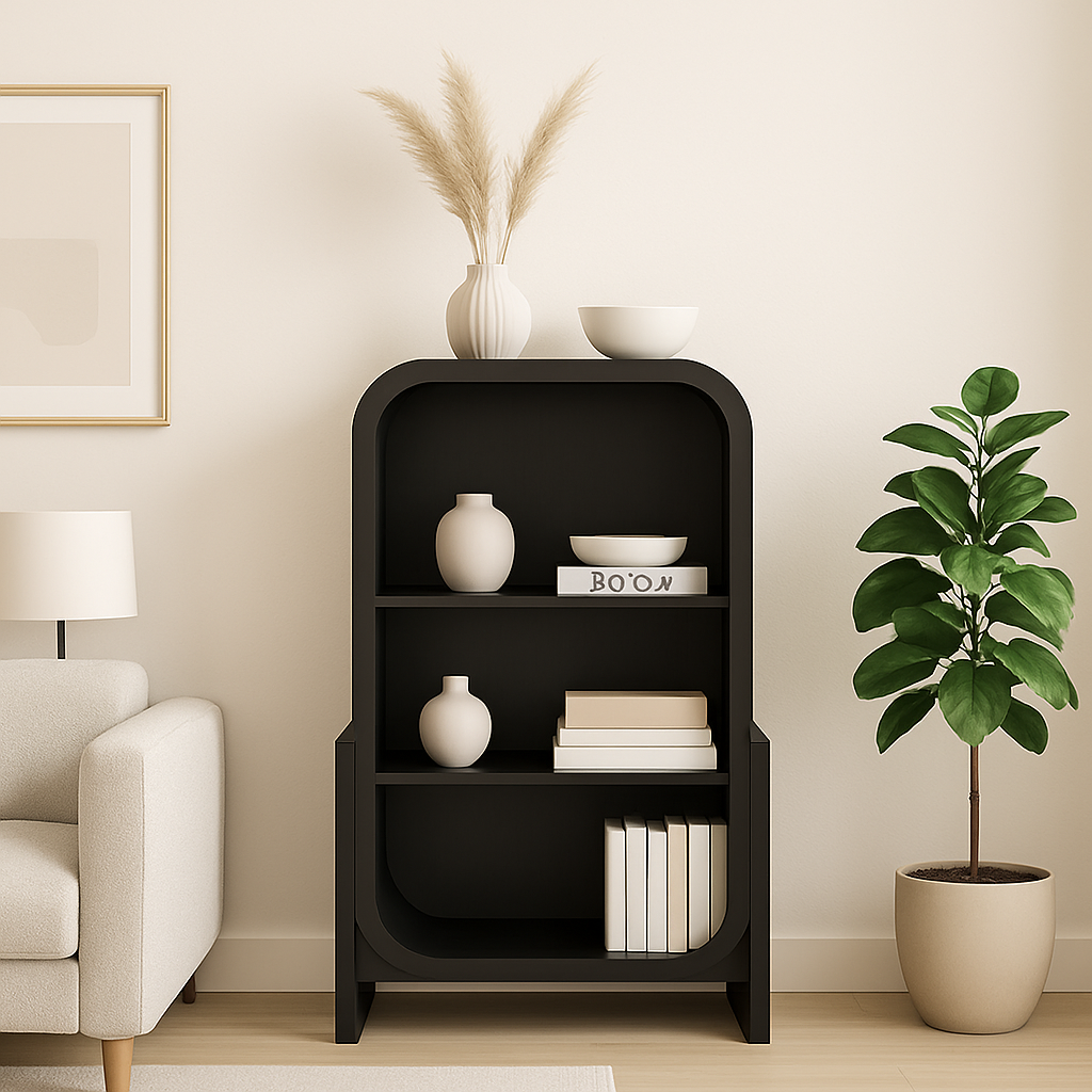 VAST Modern Black Arched Bookshelf – 3-Tier Storage Display Unit
