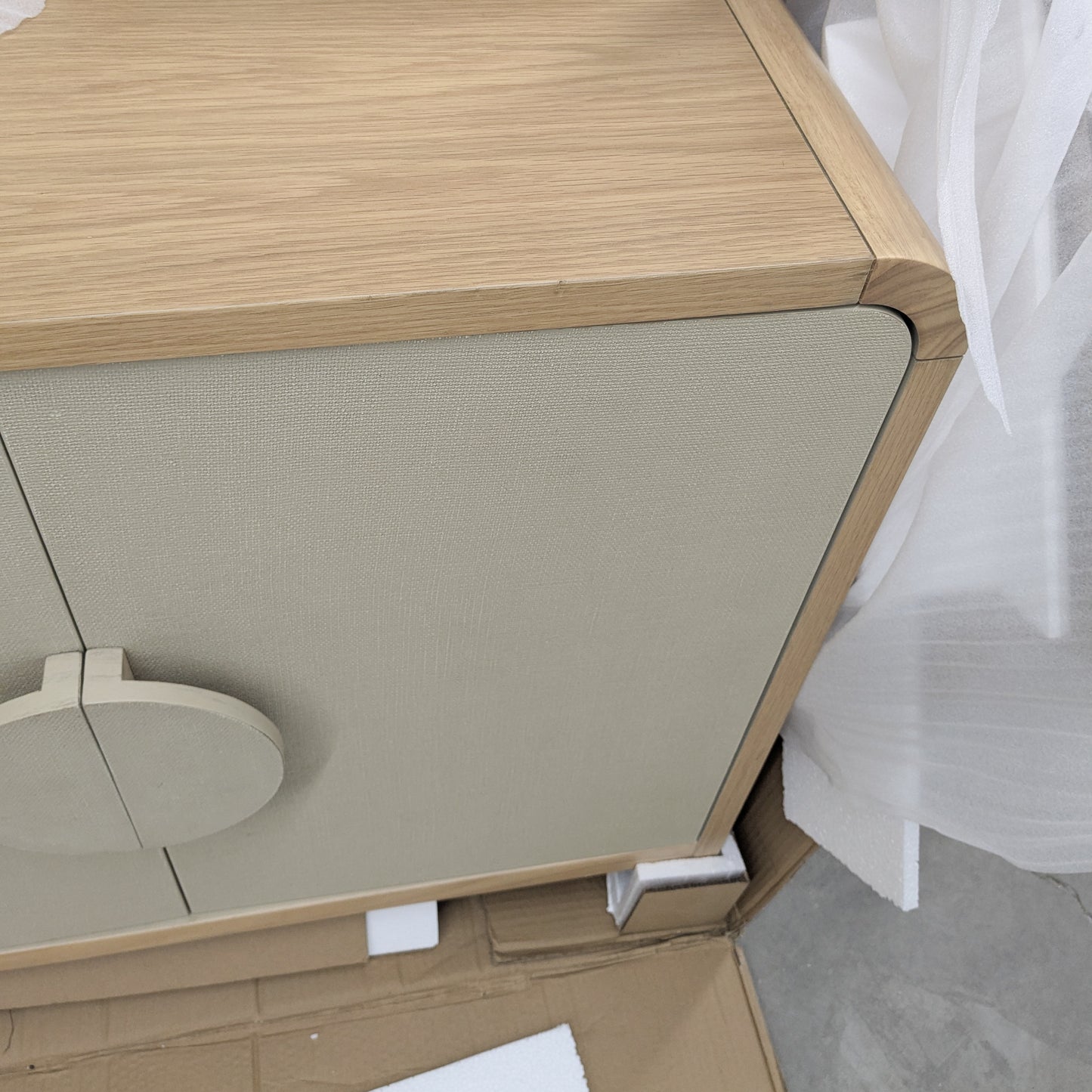 VAST Modern Minimalist Accent Cabinet with Textured Doors β Natural Wood & Beige Finish