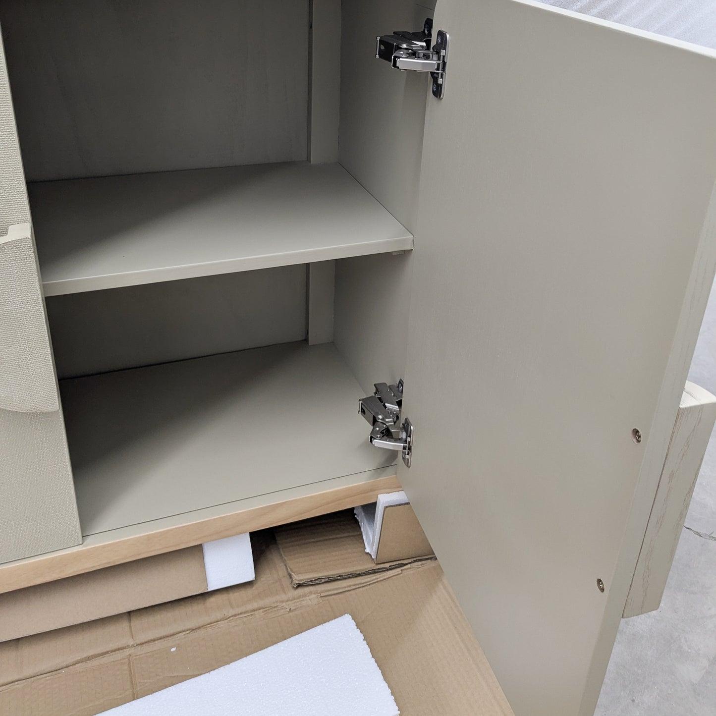 VAST Modern Minimalist Accent Cabinet with Textured Doors β Natural Wood & Beige Finish