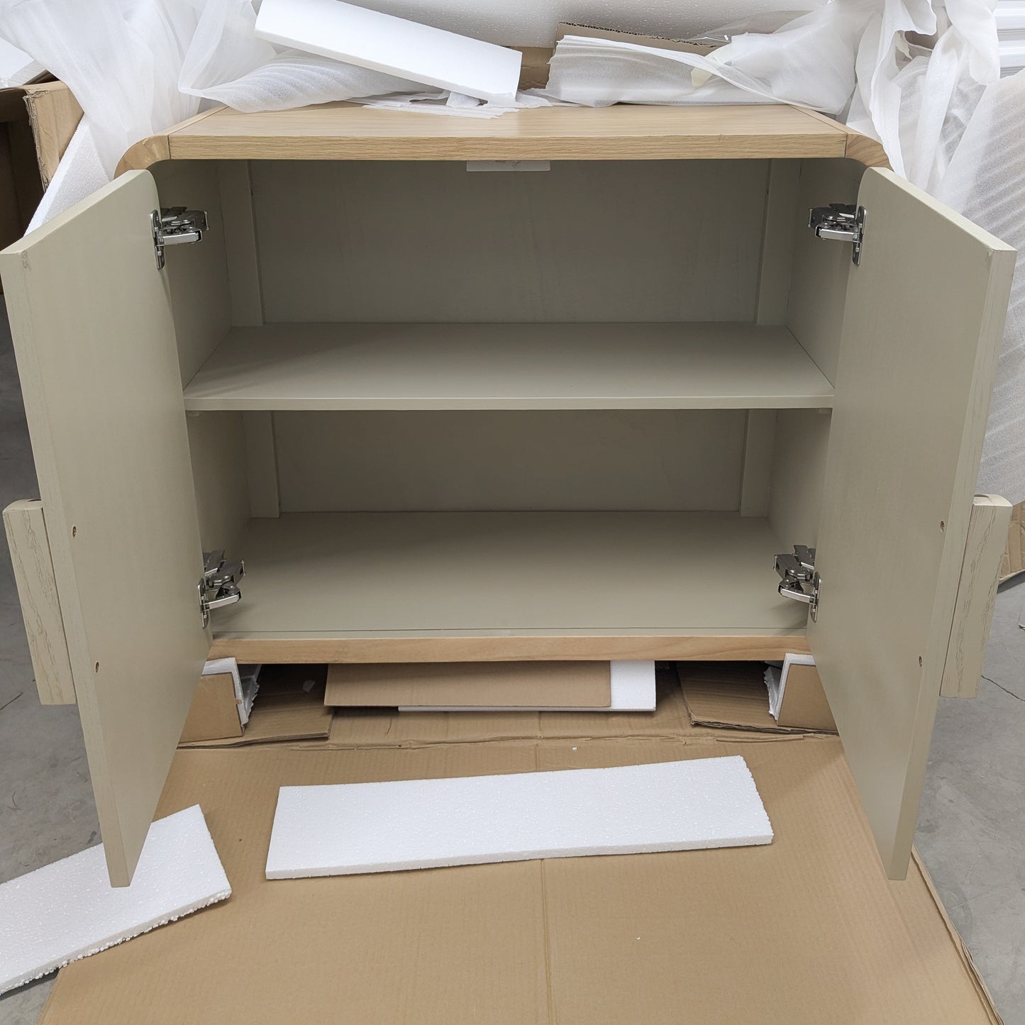 VAST Modern Minimalist Accent Cabinet with Textured Doors β Natural Wood & Beige Finish