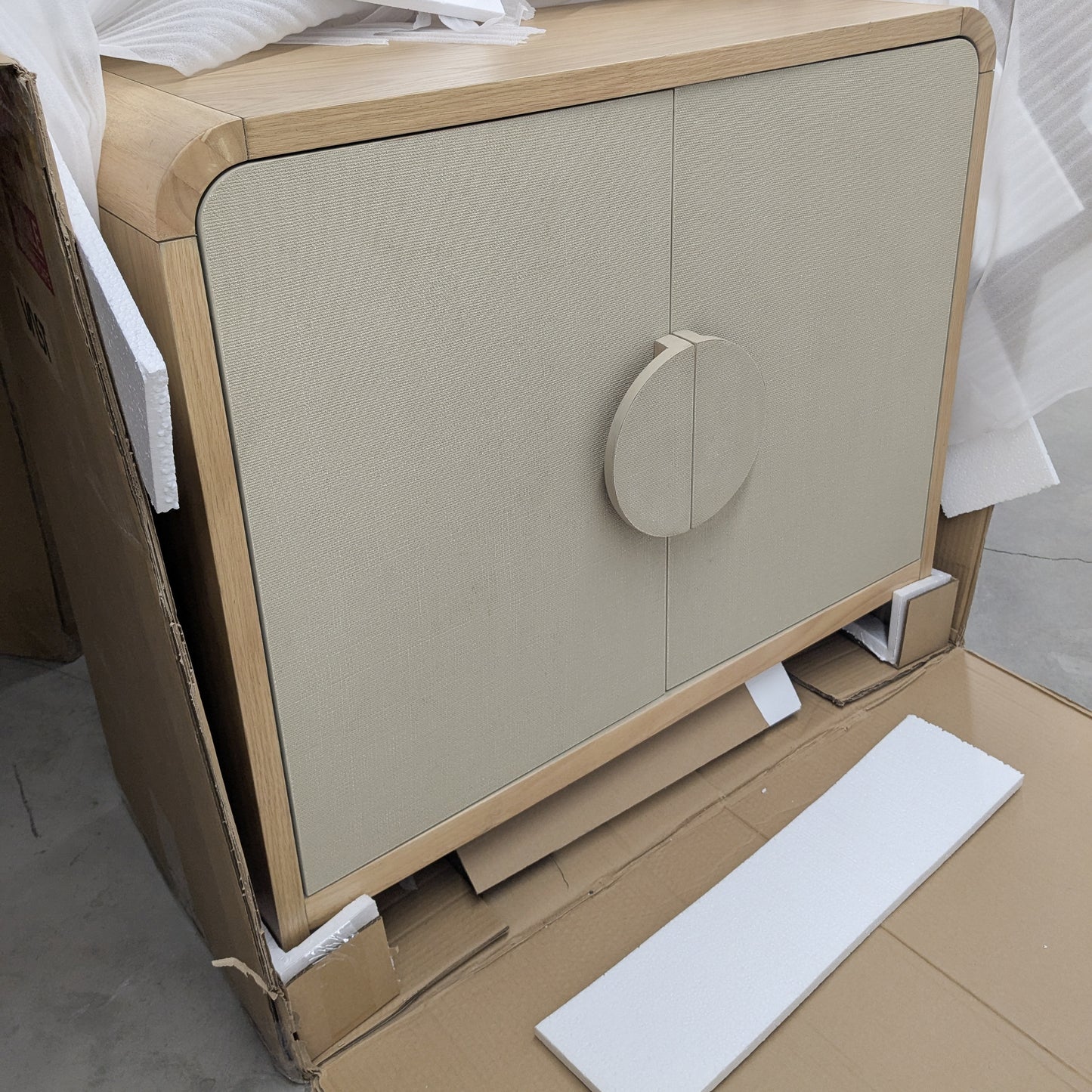 VAST Modern Minimalist Accent Cabinet with Textured Doors β Natural Wood & Beige Finish