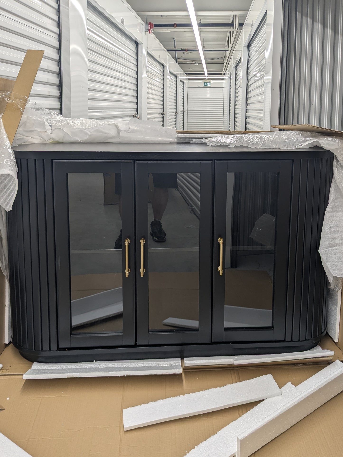 VAST Sleek Black Curved Glass Door Cabinet