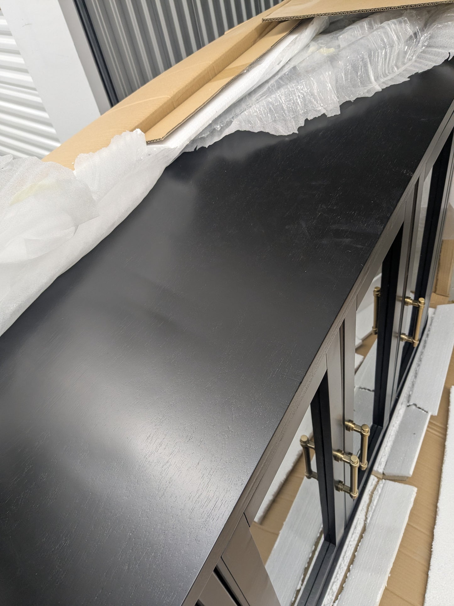 VAST Sleek Black Curved Glass Door Cabinet