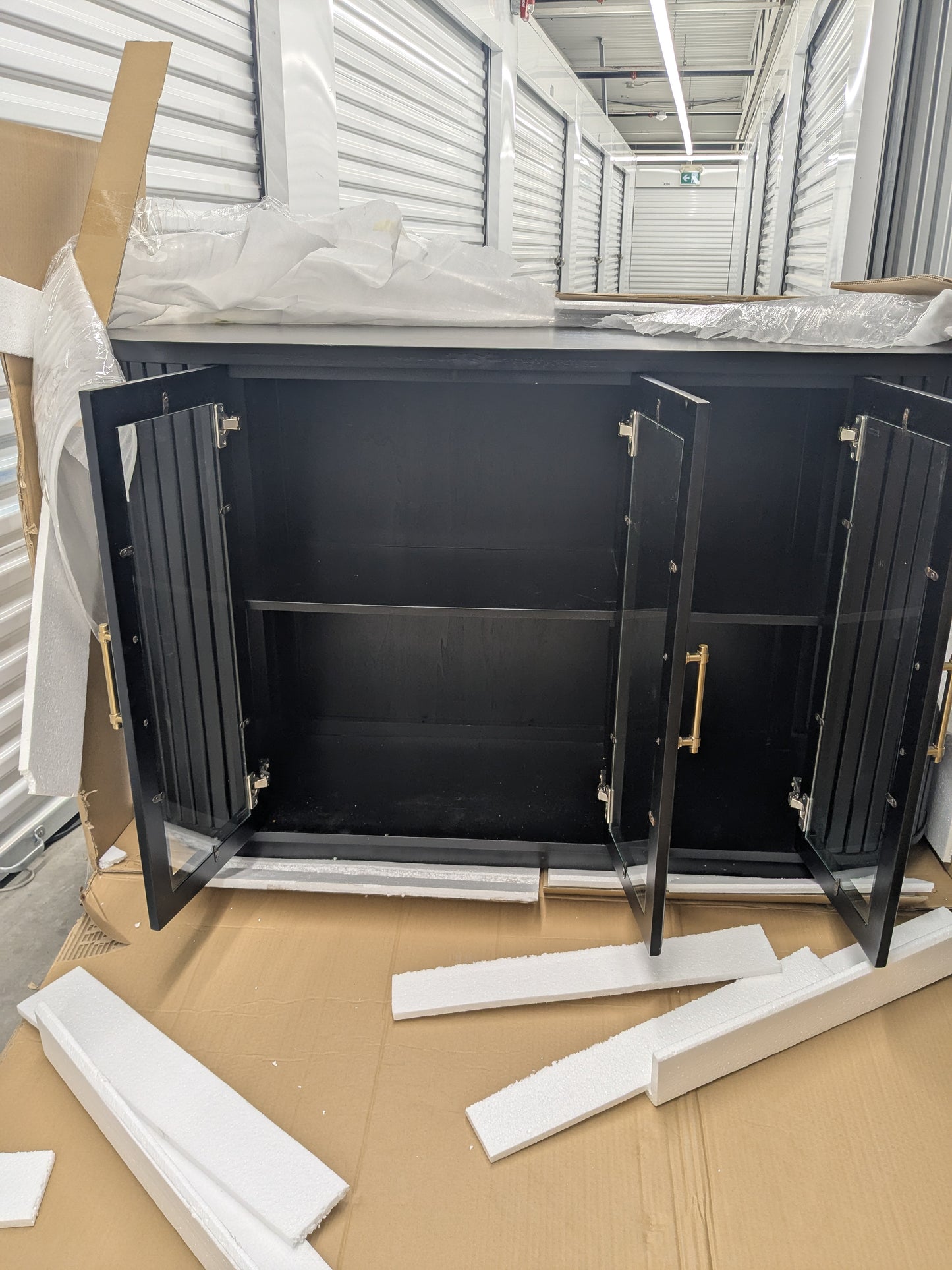 VAST Sleek Black Curved Glass Door Cabinet