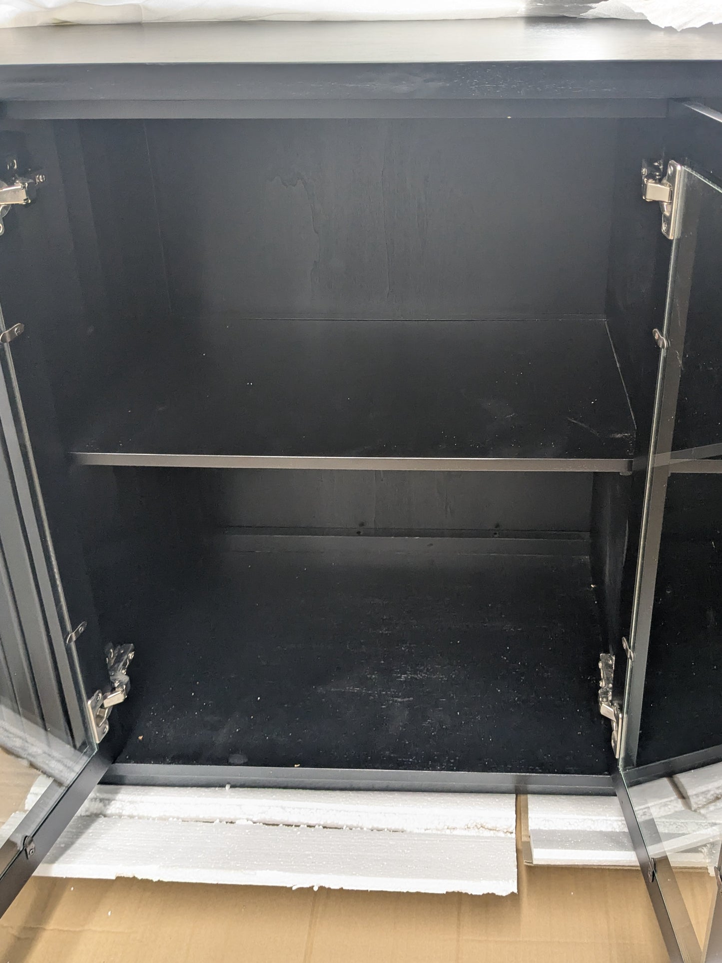 VAST Sleek Black Curved Glass Door Cabinet