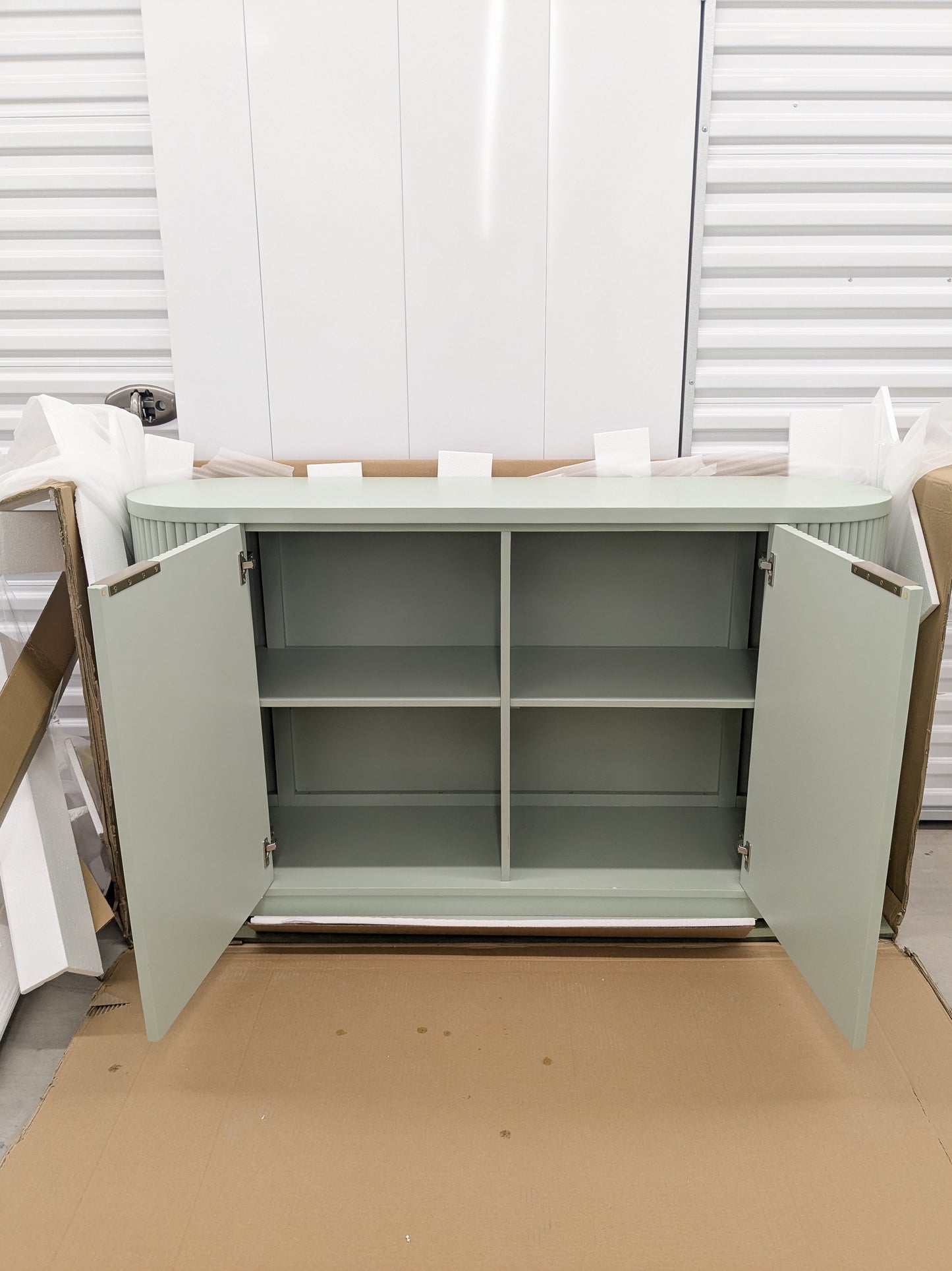 VAST Sage Green Fluted Sideboard - 2 Door Storage Cabinet with Curved Corners