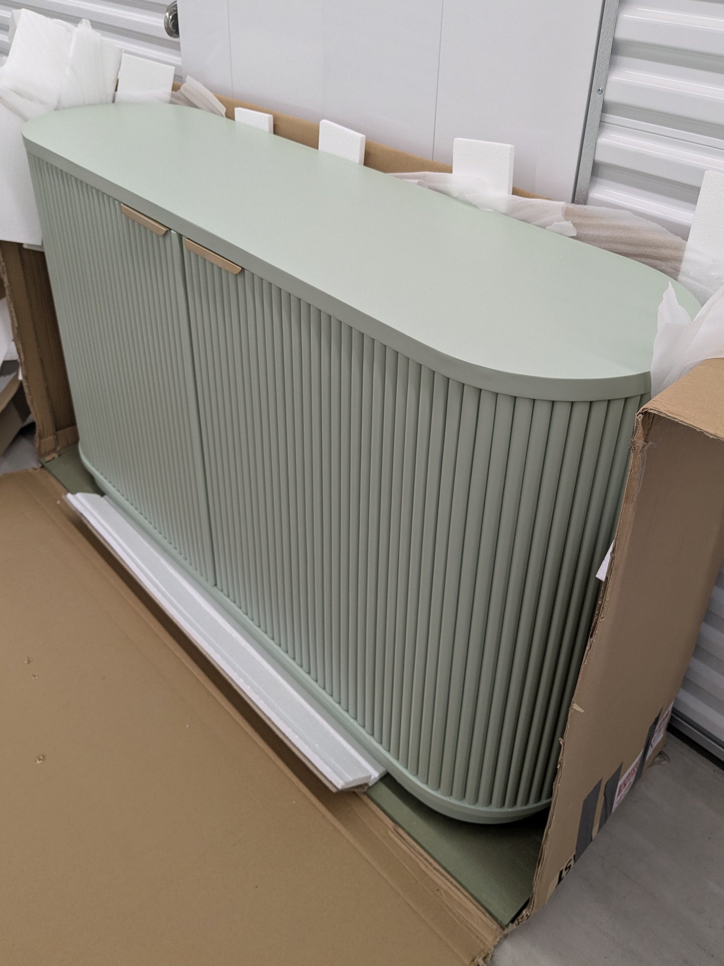 VAST Sage Green Fluted Sideboard - 2 Door Storage Cabinet with Curved Corners