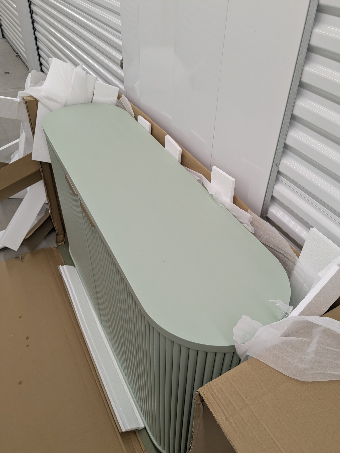 VAST Sage Green Fluted Sideboard - 2 Door Storage Cabinet with Curved Corners