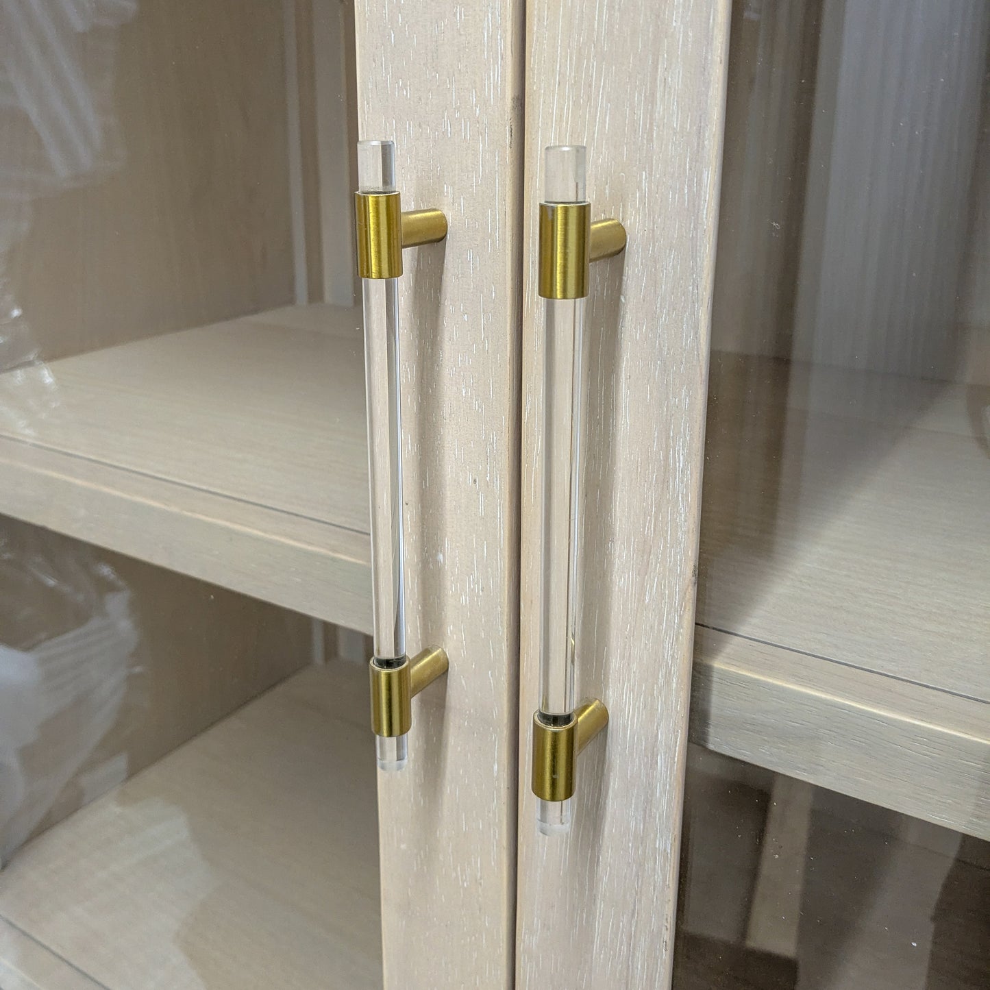 VAST Arched Glass Display Cabinet with Drawers – Modern Light Oak Finish