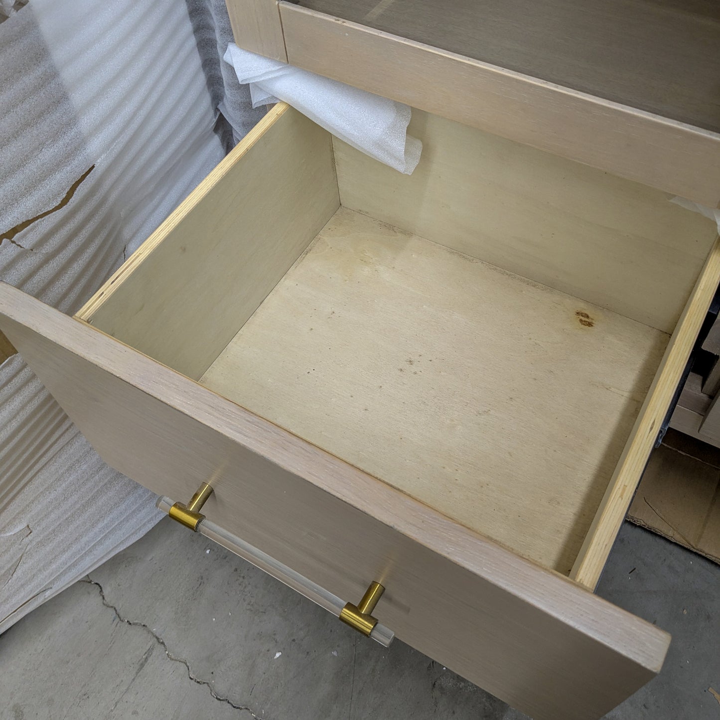 VAST Arched Glass Display Cabinet with Drawers – Modern Light Oak Finish