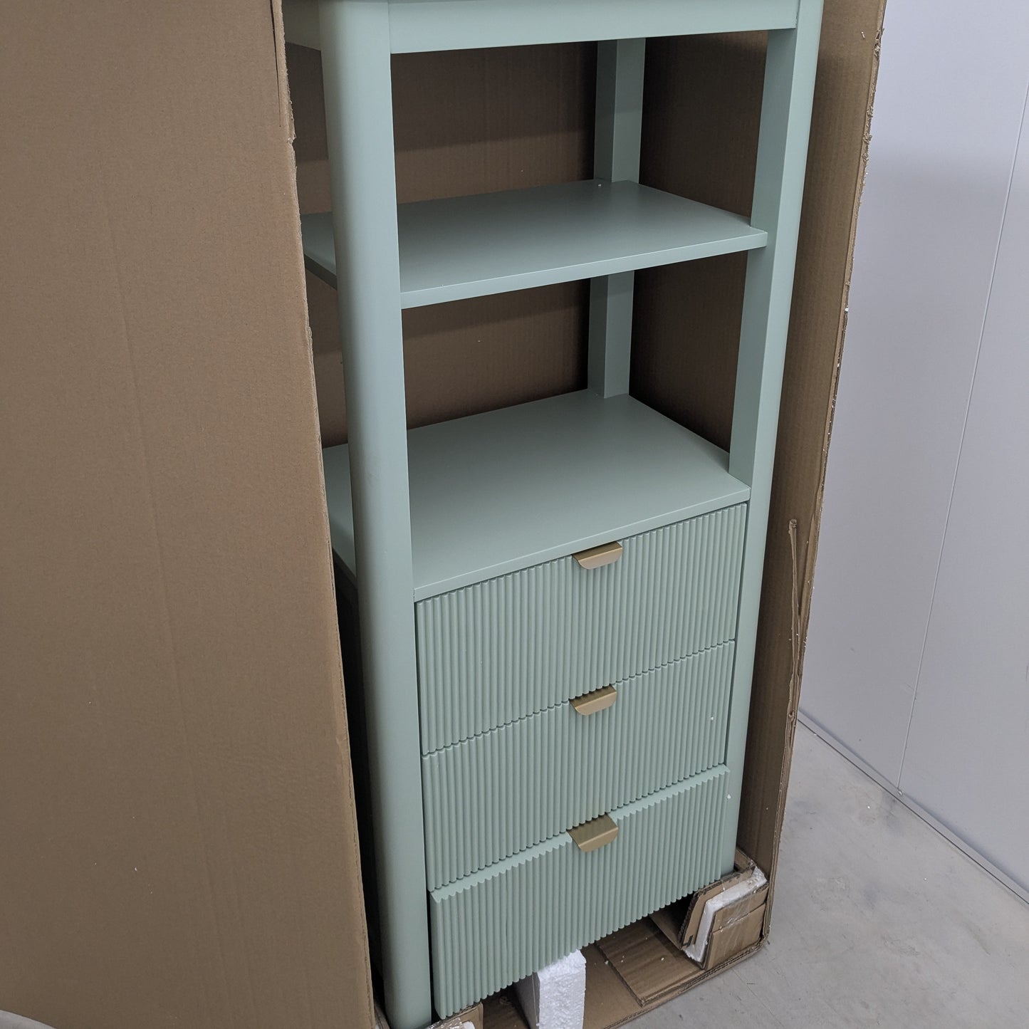 VAST Sage Green 3-Drawer Shelf Cabinet with Open Storage