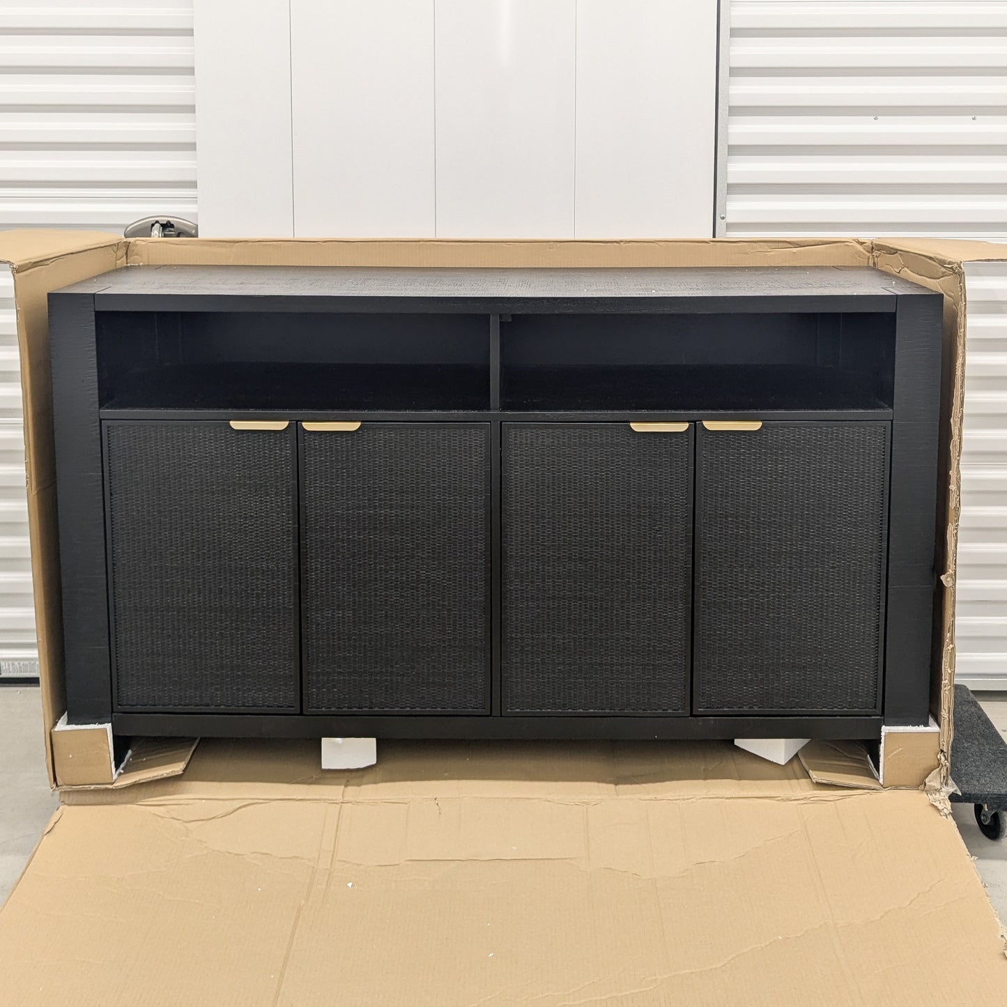 VAST Modern Black Sideboard with Gold Handles – Woven Doors