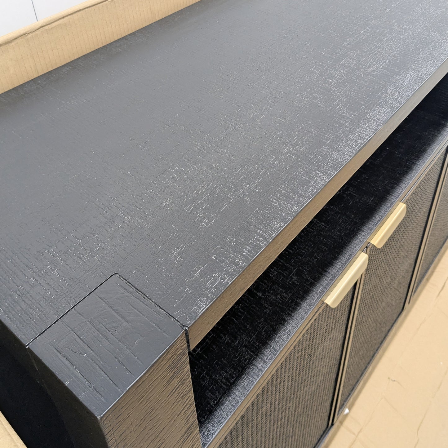 VAST Modern Black Sideboard with Gold Handles – Woven Doors