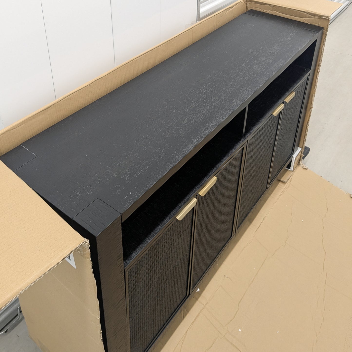 VAST Modern Black Sideboard with Gold Handles – Woven Doors