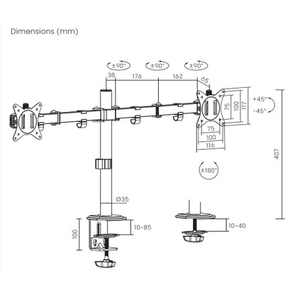 Dual LCD Monitor Desk Mount Stand Fully Adjustable for 2 Screen up to 32"