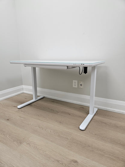 Glass Top Electric Height Adjustable Sit Stand Desk 48"Wx24"D with USB charging port - White