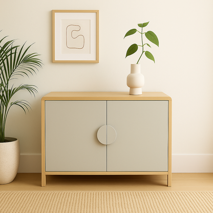 VAST Modern Minimalist Accent Cabinet with Textured Doors – Natural Wood & Beige Finish