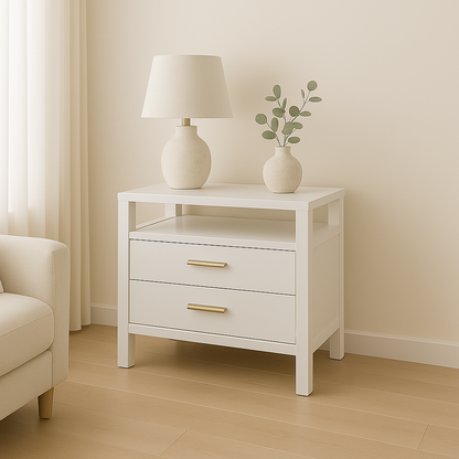 VAST Ivory Lotus Bedside Cabinet - White