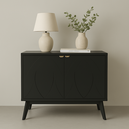 VAST Modern Black Sideboard Cabinet with Gold Accent – Mid-Century Inspired