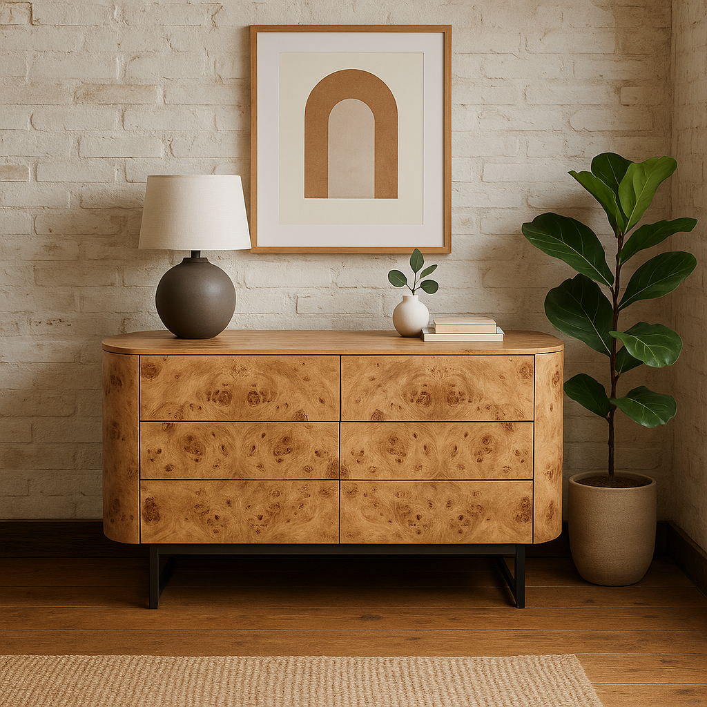 VAST Burl Wood 6-Drawer Dresser with Acrylic Hardware