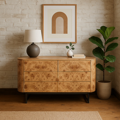 VAST Burl Wood 6-Drawer Dresser with Acrylic Hardware