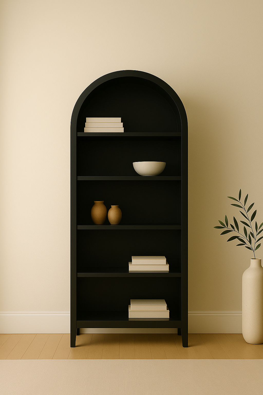 VAST Arched Matte Black Bookshelf – 5-Tier Modern Statement Shelf
