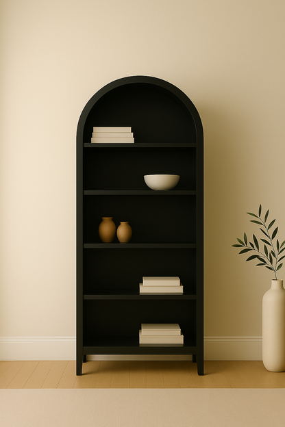VAST Arched Matte Black Bookshelf – 5-Tier Modern Statement Shelf