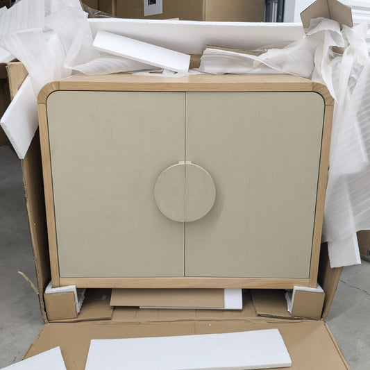 VAST Modern Minimalist Accent Cabinet with Textured Doors – Natural Wood & Beige Finish