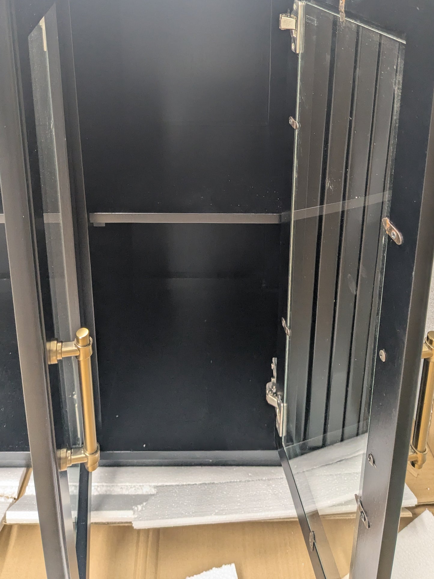 VAST Sleek Black Curved Glass Door Cabinet