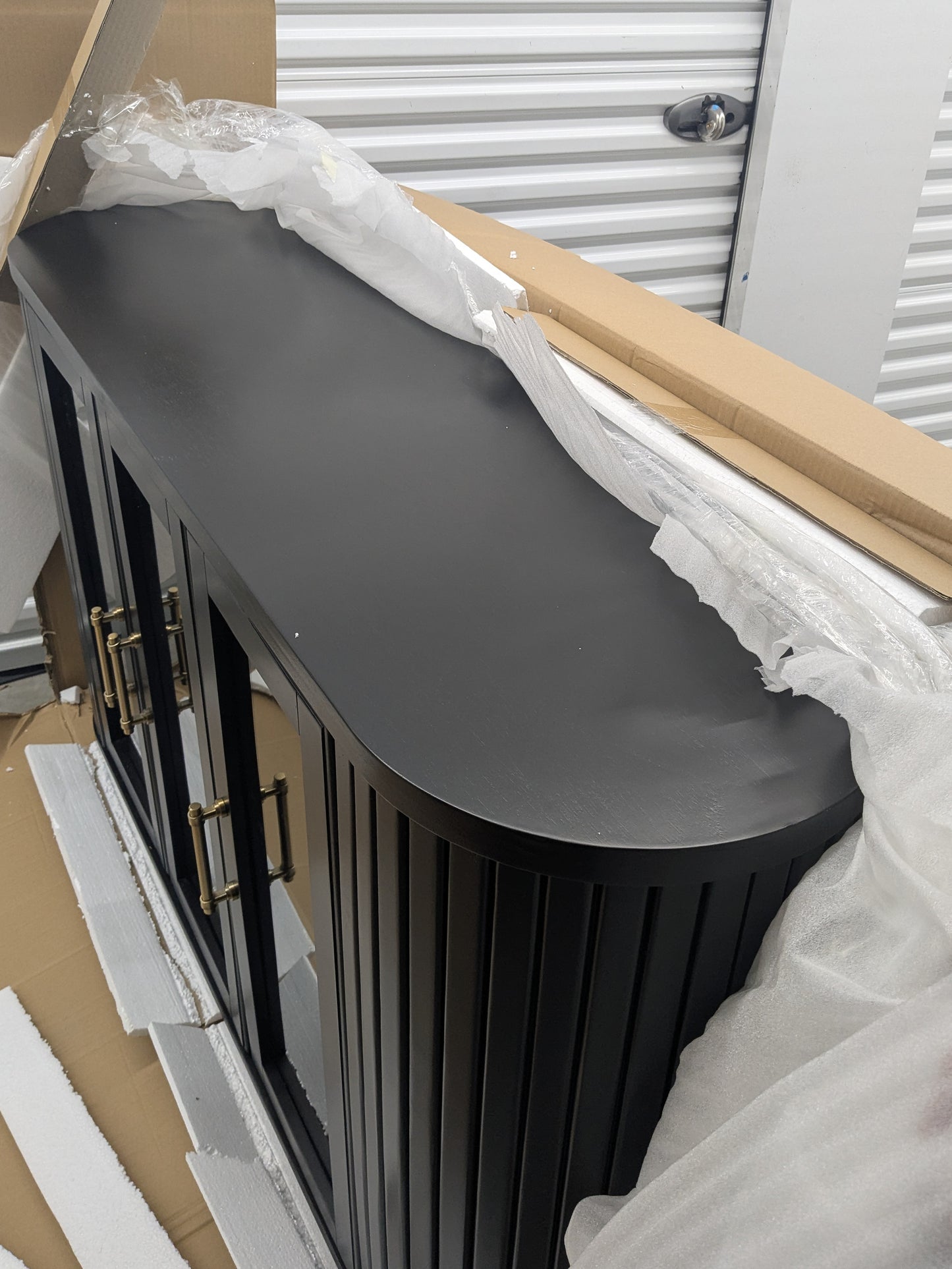 VAST Sleek Black Curved Glass Door Cabinet