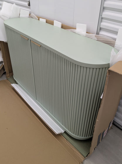 VAST Sage Green Fluted Sideboard - 2 Door Storage Cabinet with Curved Corners