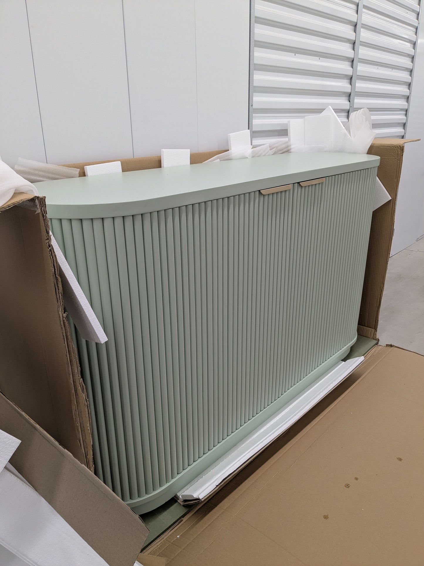VAST Sage Green Fluted Sideboard - 2 Door Storage Cabinet with Curved Corners