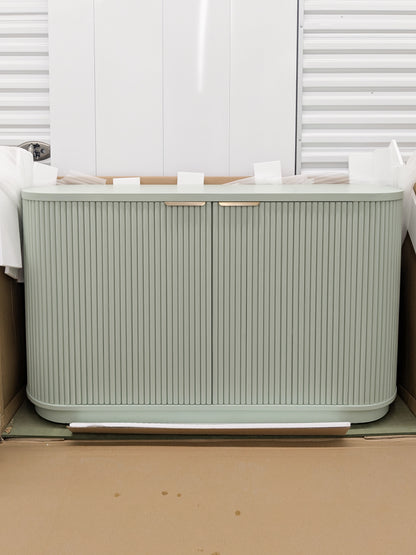 VAST Sage Green Fluted Sideboard - 2 Door Storage Cabinet with Curved Corners