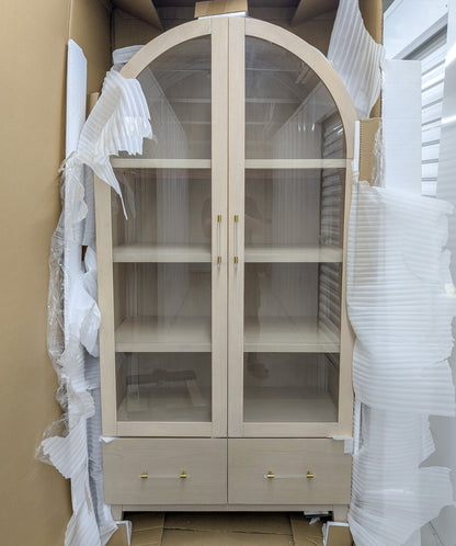 VAST Arched Glass Display Cabinet with Drawers – Modern Light Oak Finish