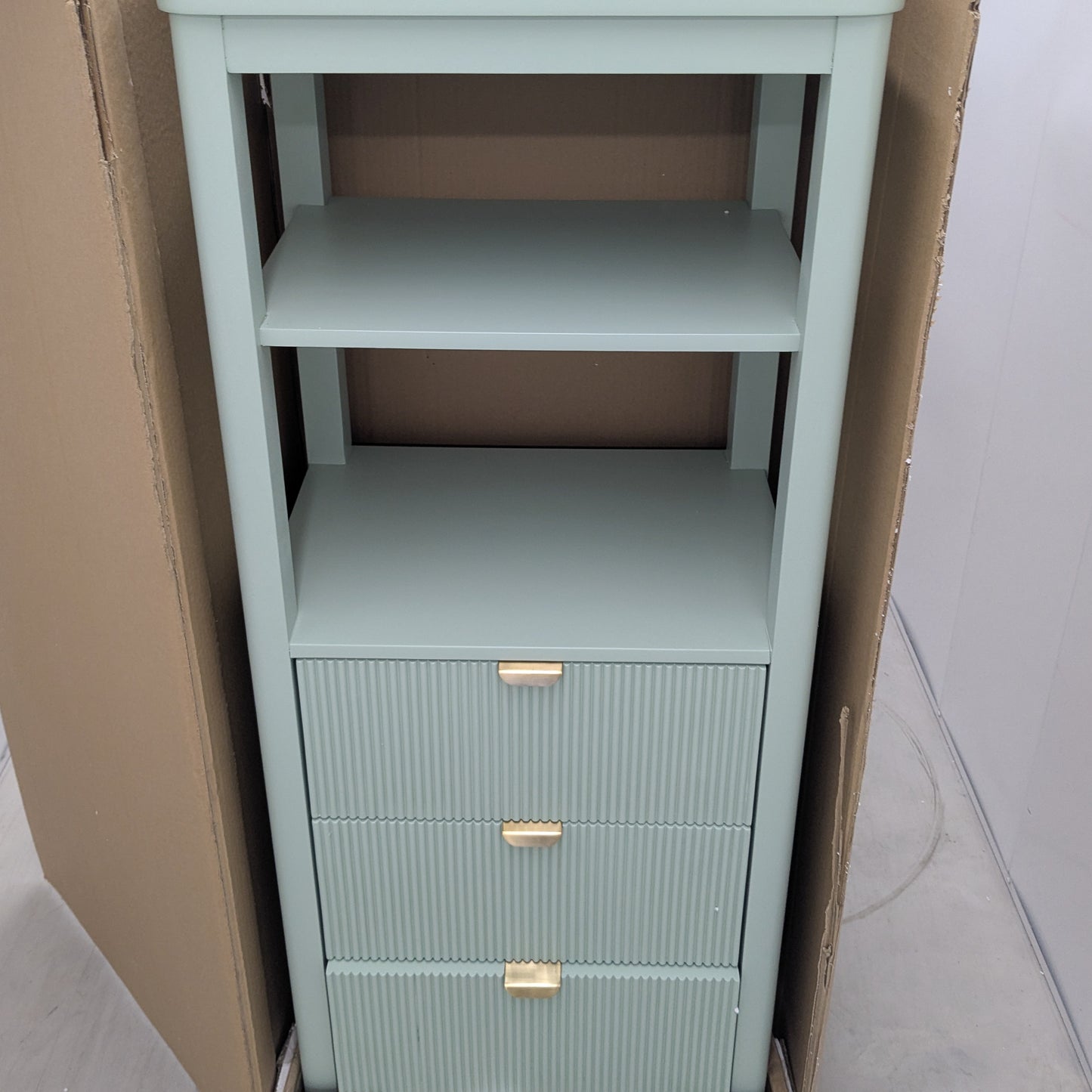 VAST Sage Green 3-Drawer Shelf Cabinet with Open Storage