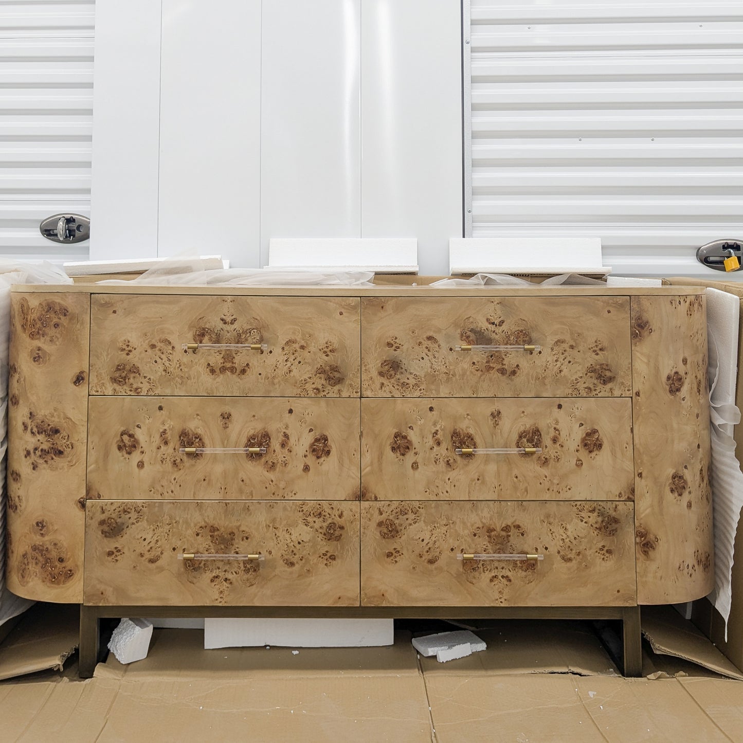 VAST Burl Wood 6-Drawer Dresser with Acrylic Hardware