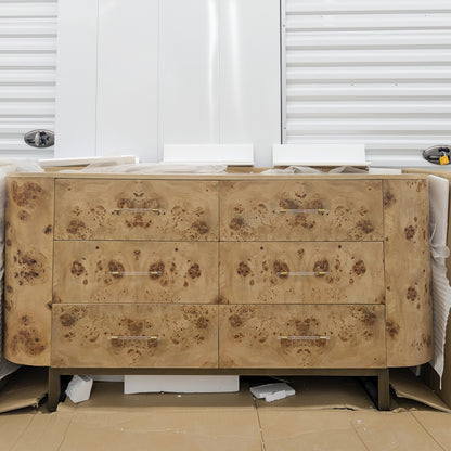 VAST Burl Wood 6-Drawer Dresser with Acrylic Hardware