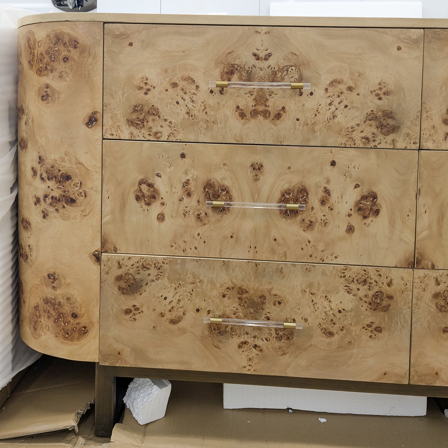 VAST Burl Wood 6-Drawer Dresser with Acrylic Hardware