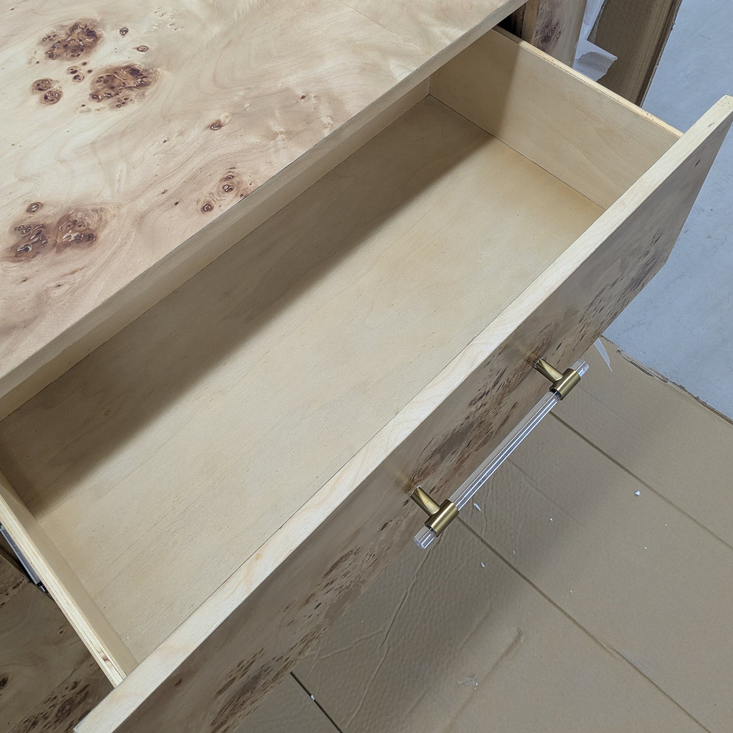 VAST Burl Wood 6-Drawer Dresser with Acrylic Hardware