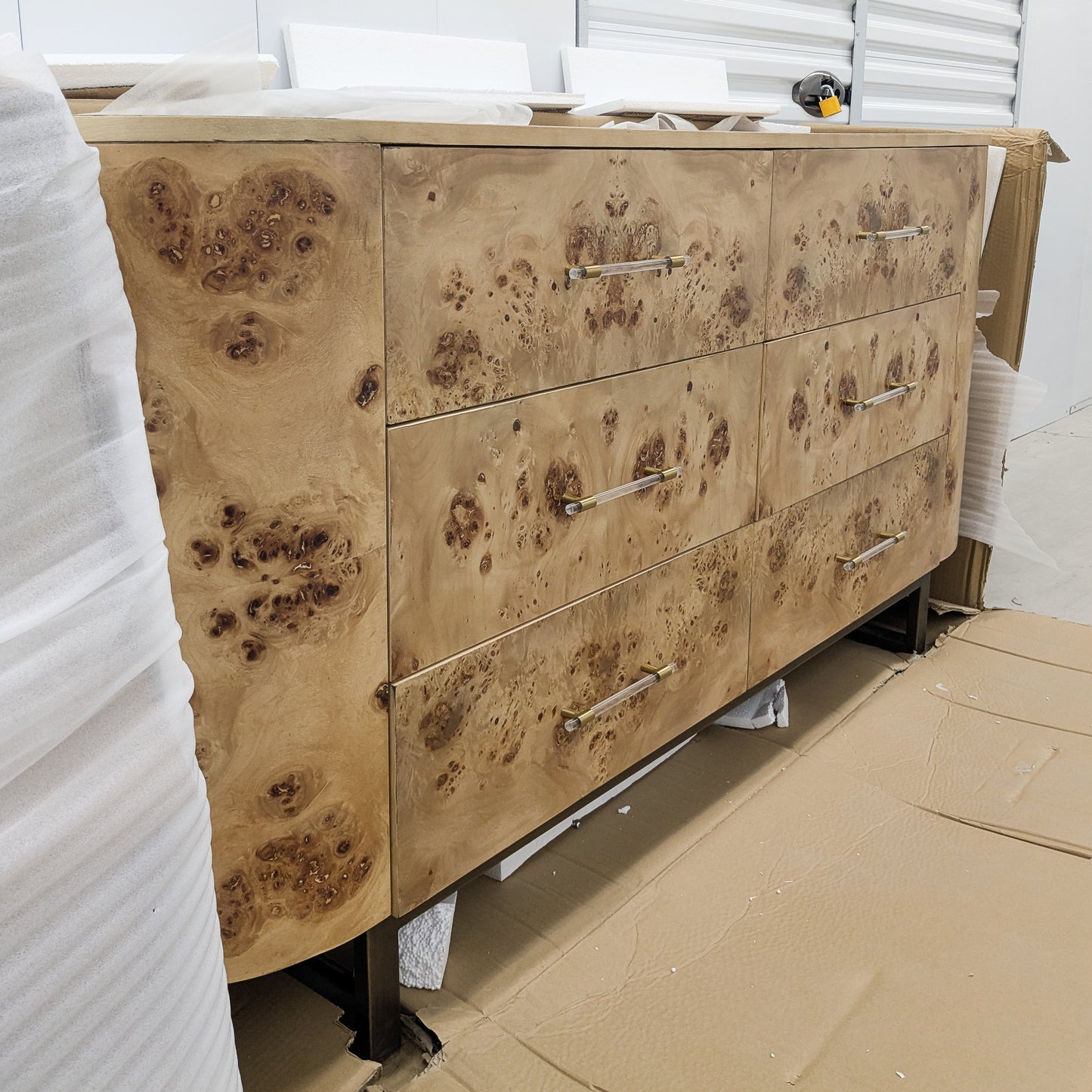 VAST Burl Wood 6-Drawer Dresser with Acrylic Hardware