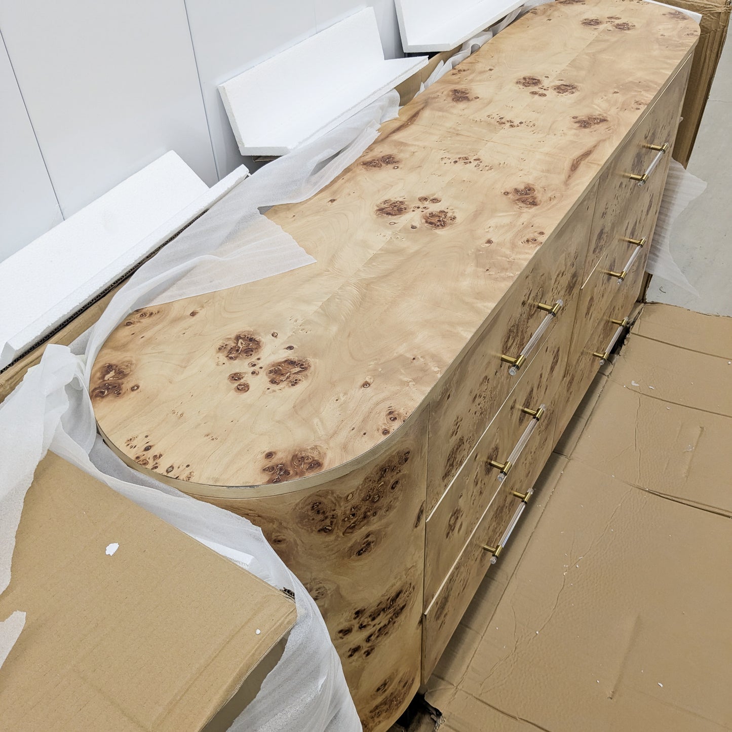 VAST Burl Wood 6-Drawer Dresser with Acrylic Hardware