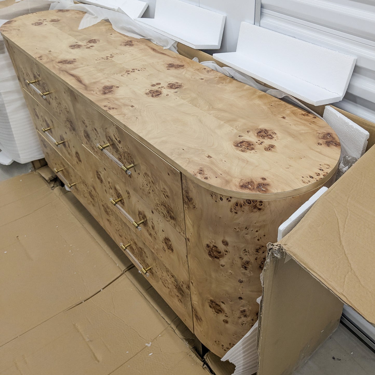 VAST Burl Wood 6-Drawer Dresser with Acrylic Hardware