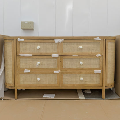 VAST Natural Rattan & Wood 6-Drawer Dresser
