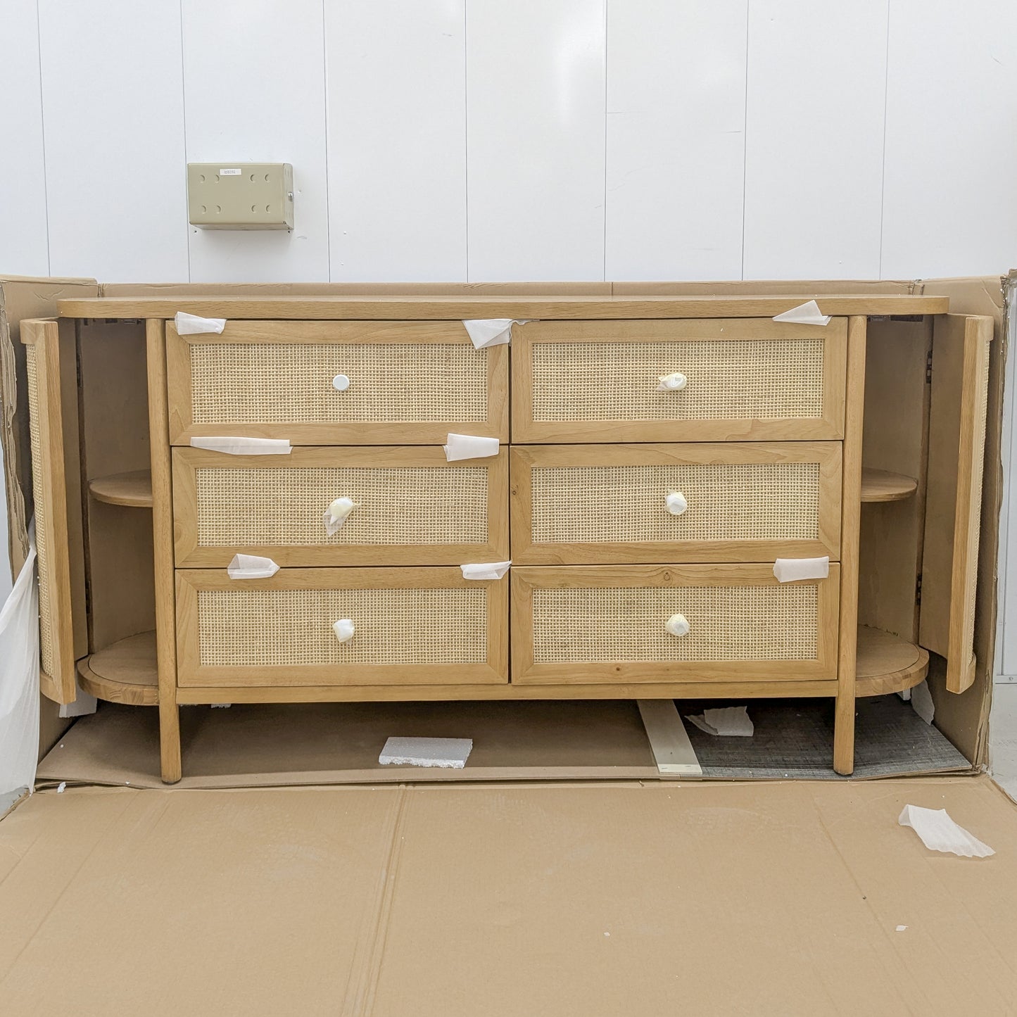VAST Natural Rattan & Wood 6-Drawer Dresser
