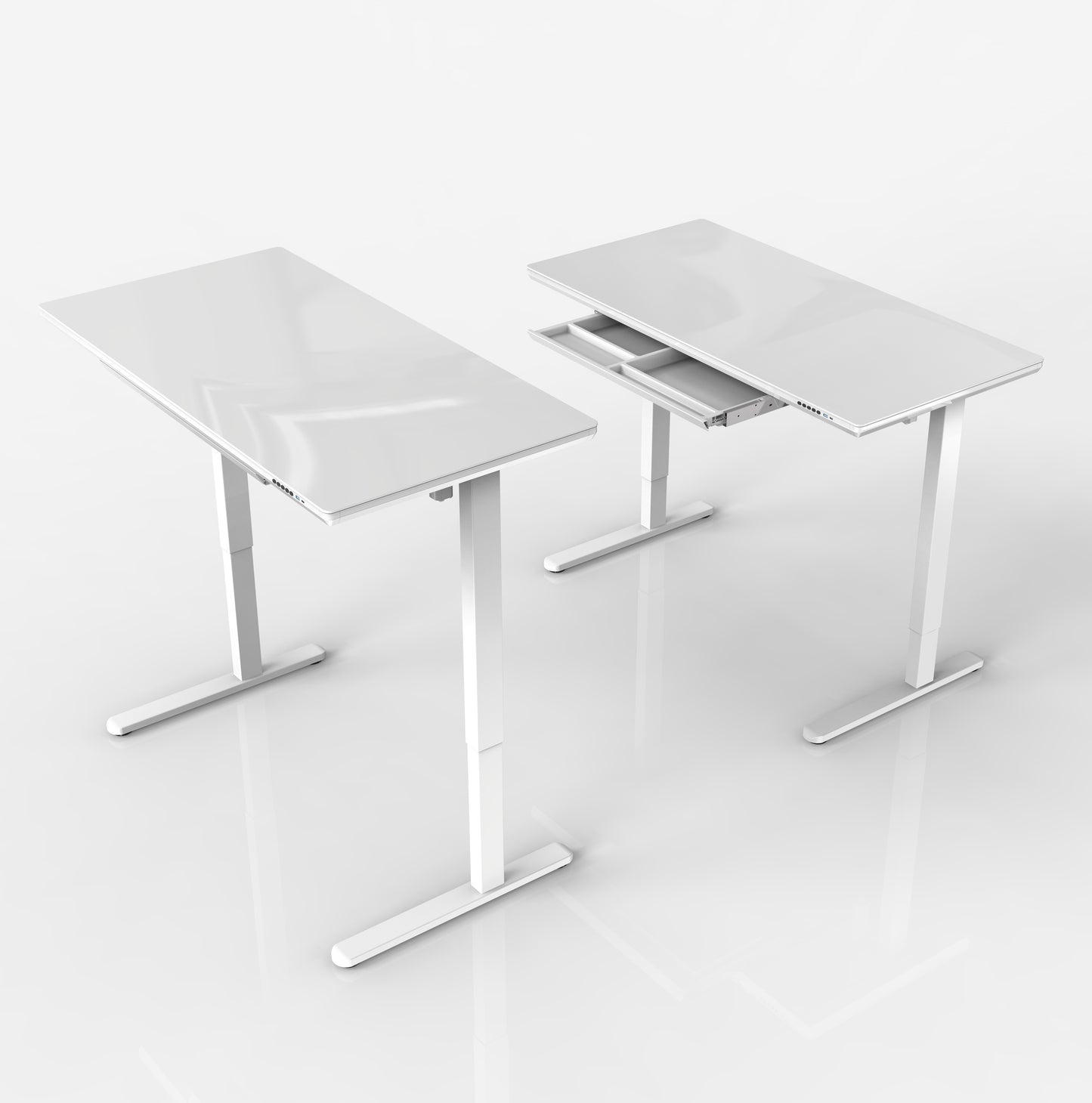 Glass Top Electric Height Adjustable Sit Stand Desk 48"Wx24"D with USB charging port - White