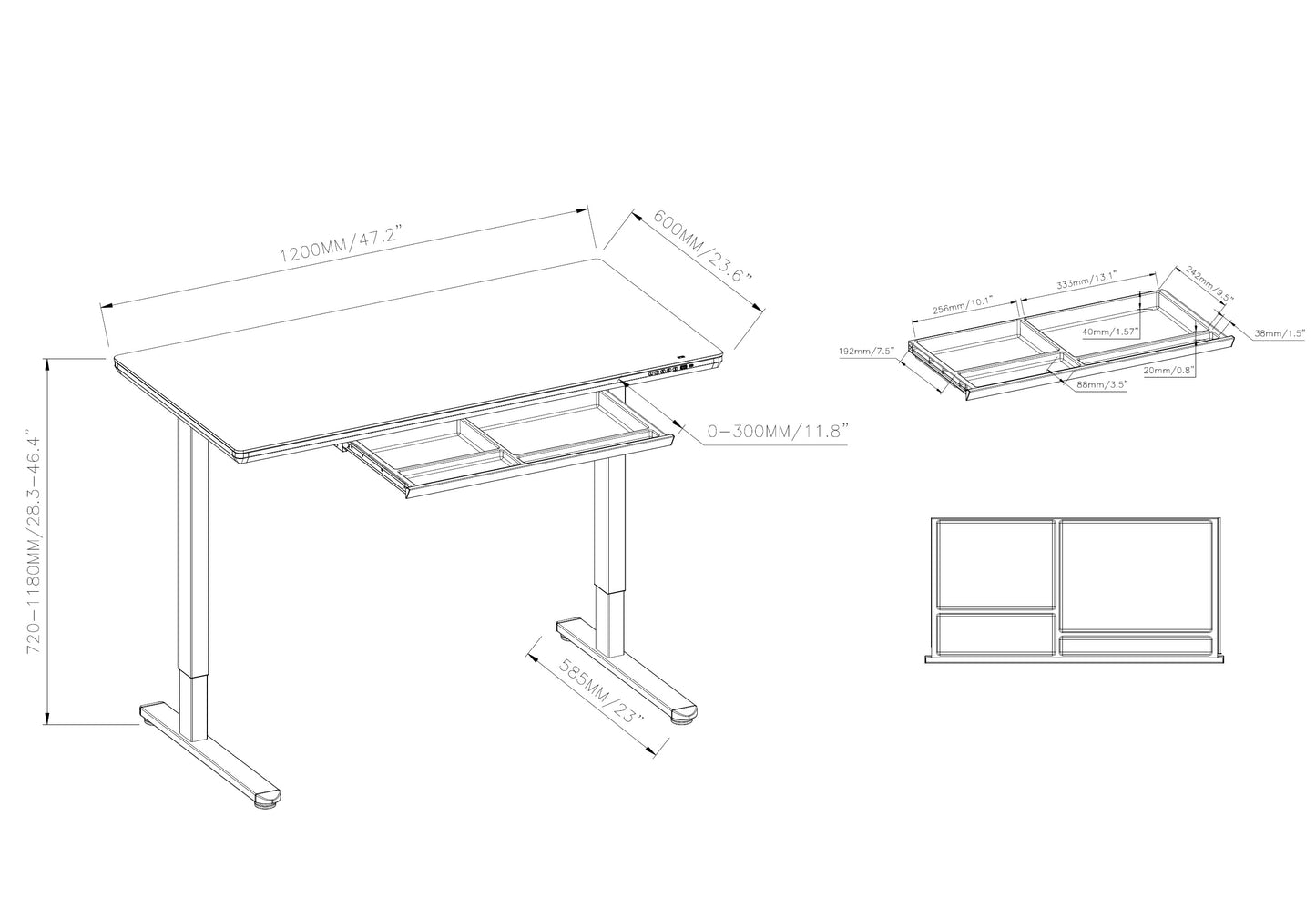 Glass Top Electric Height Adjustable Sit Stand Desk 48"Wx24"D with USB charging port - White